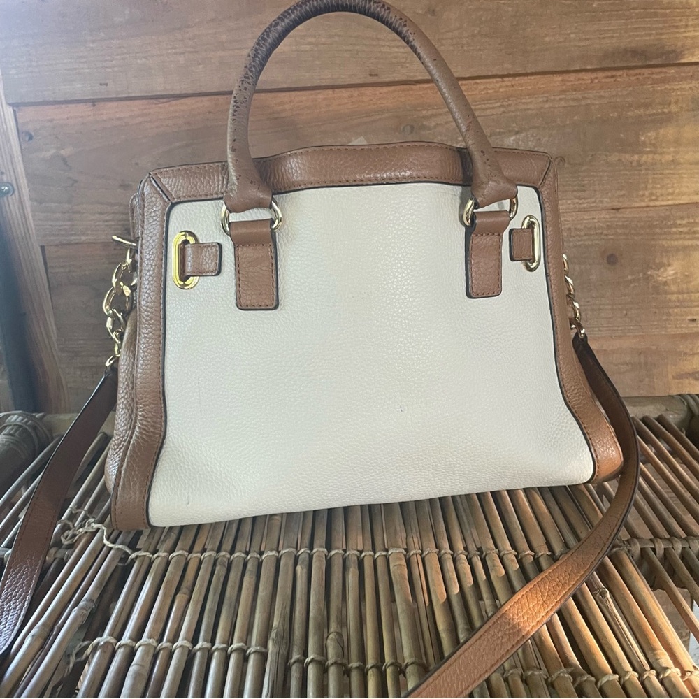 Michael Kors Cream & Tan Genuine Leather Satchel Crossbody - Picture 5 of 17